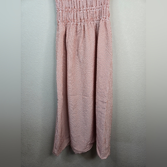 Wayf Womens Isabelle Midi Dress Sz S Shirred Seersucker Striped Adj Straps Red - Picture 13 of 13